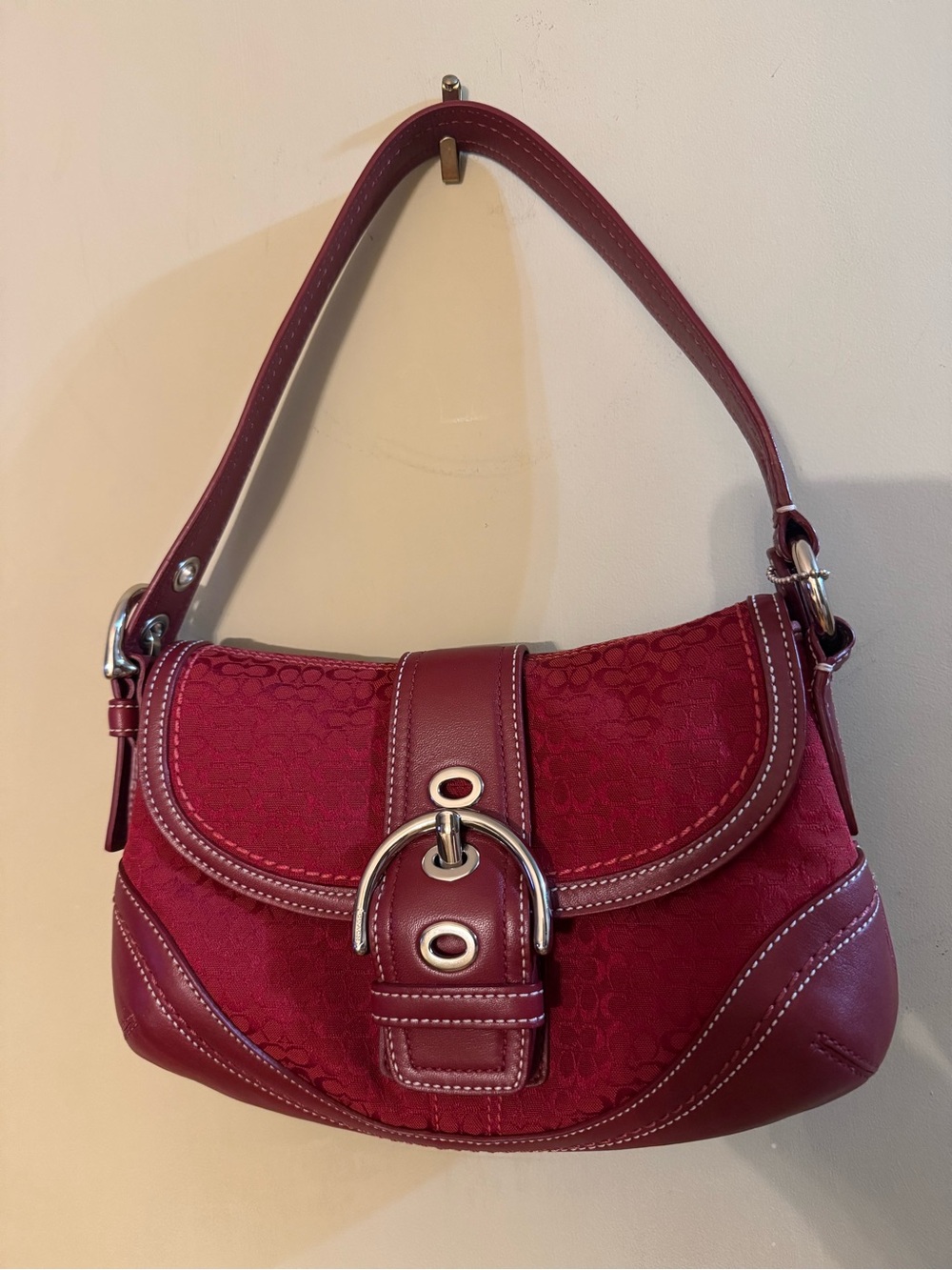 Vintage 2007 Coach Cherry Red Signature Soho FlapBag F10925 Mint Y2K Collectible